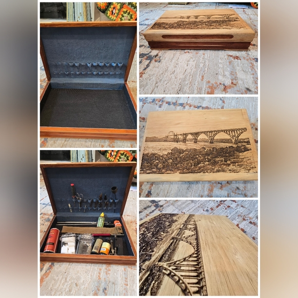 Vintage Storage Box of Newport, Oregon Uquina Bay Bridge Laser Burned, Engraved - Picture 1 of 11